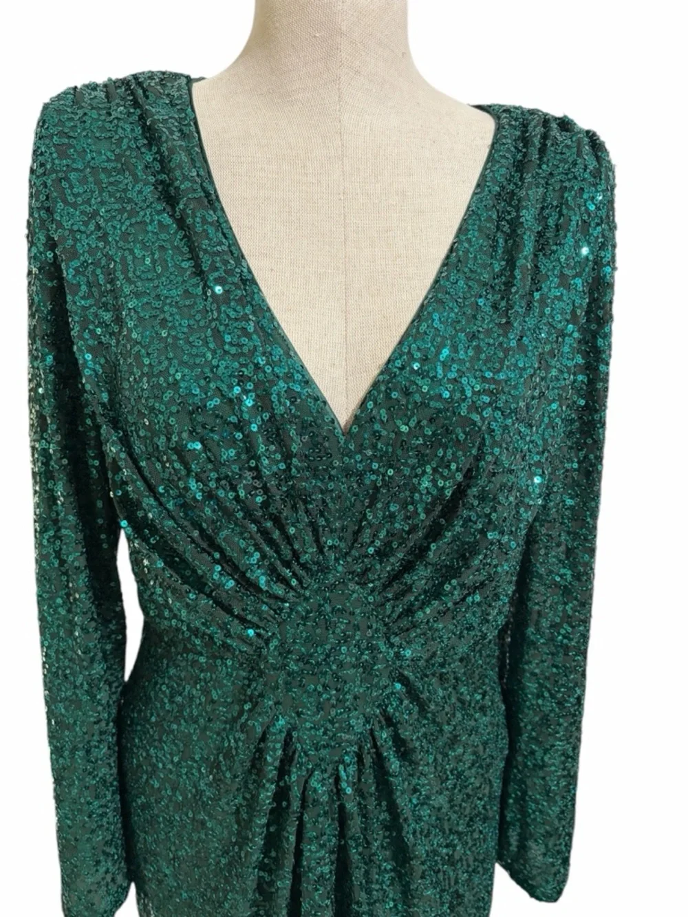 Eliza J Emerald Green Sequin Twist Front Dress Formal Elegant Cocktail Size 14